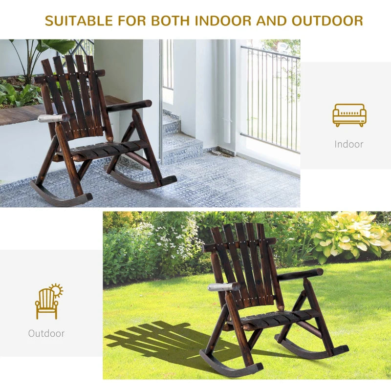 Char-Log Chaise à bascule simple pour jardin, patio extérieur rustique, chaise à bascule Adirondack, meubles de cour en bois de sapin