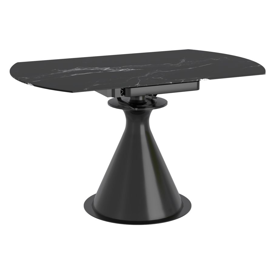Table de salle à manger ronde sur pied Calisto avec rallonge en noir
