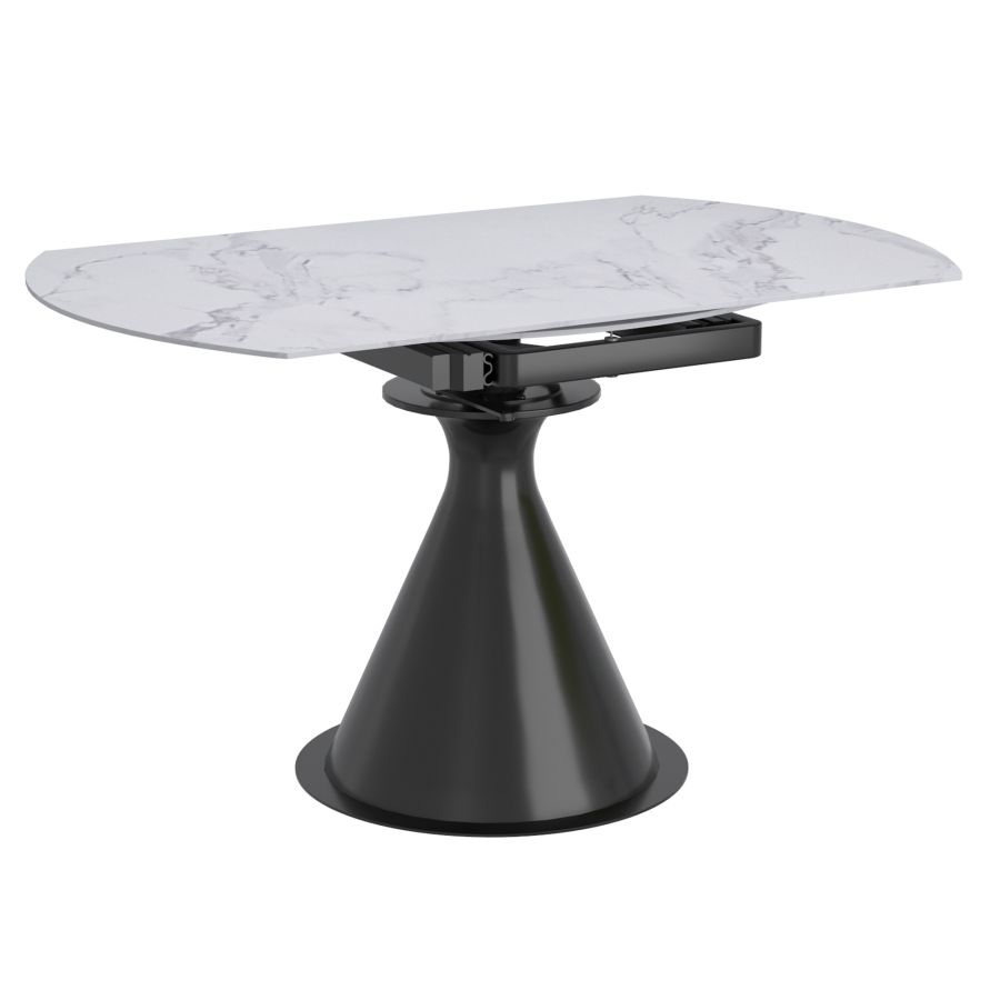 Table de salle à manger ronde sur pied Calisto avec rallonge en blanc et noir