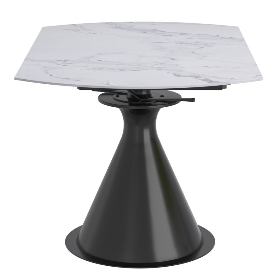 Table de salle à manger ronde sur pied Calisto avec rallonge en blanc et noir