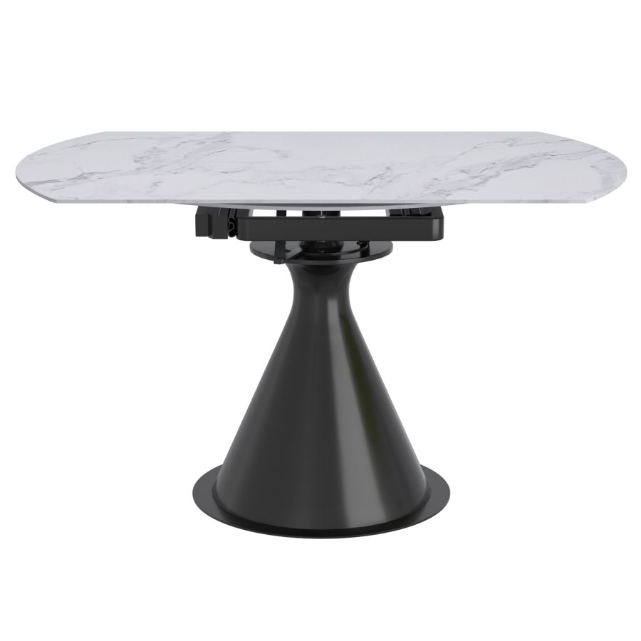 Table de salle à manger ronde sur pied Calisto avec rallonge en blanc et noir