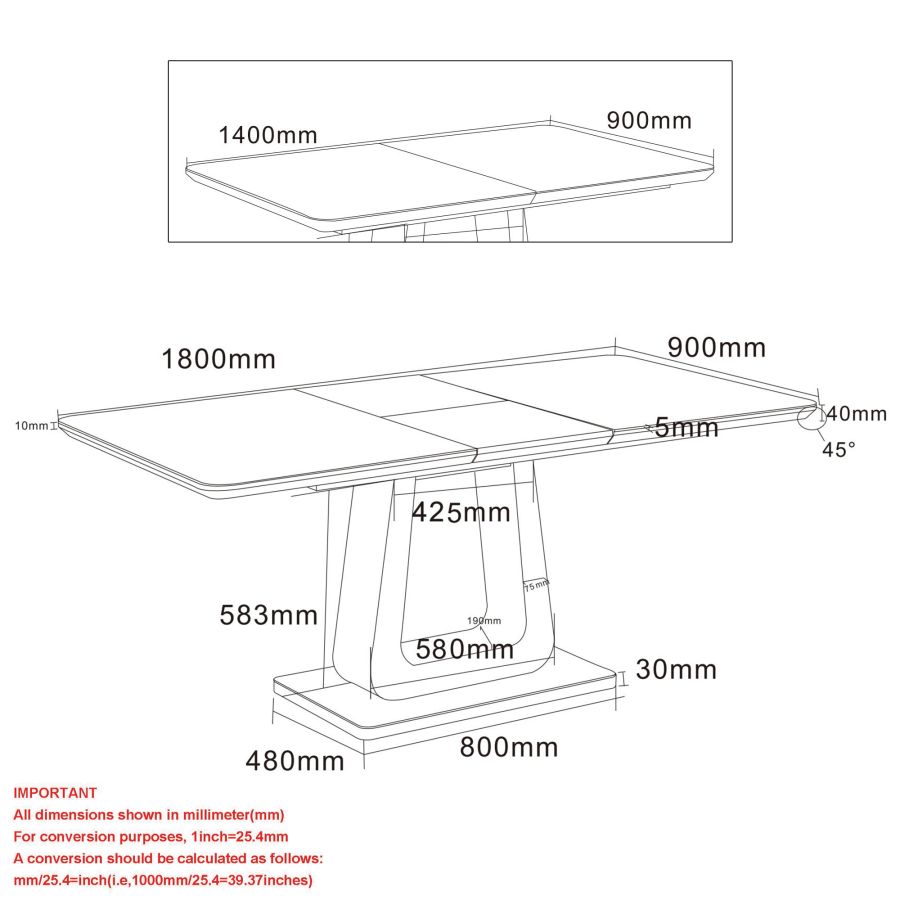 Table de salle à manger Corvus avec extension en gris chaud