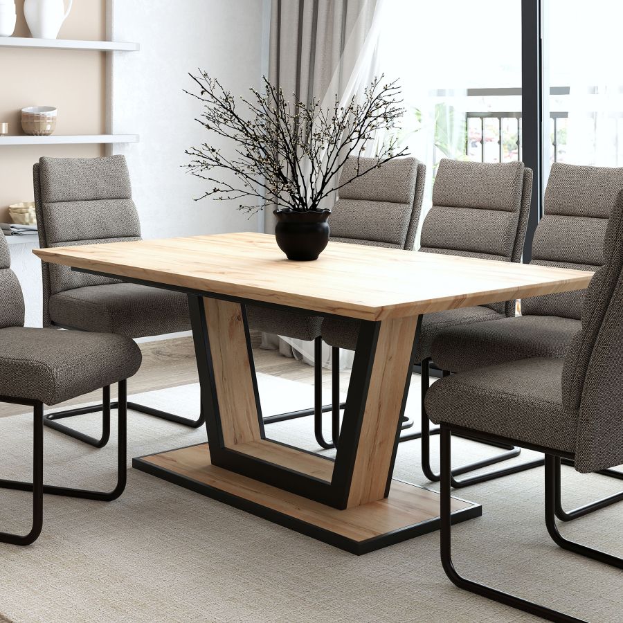 Table de salle à manger Forna avec rallonge en naturel et noir