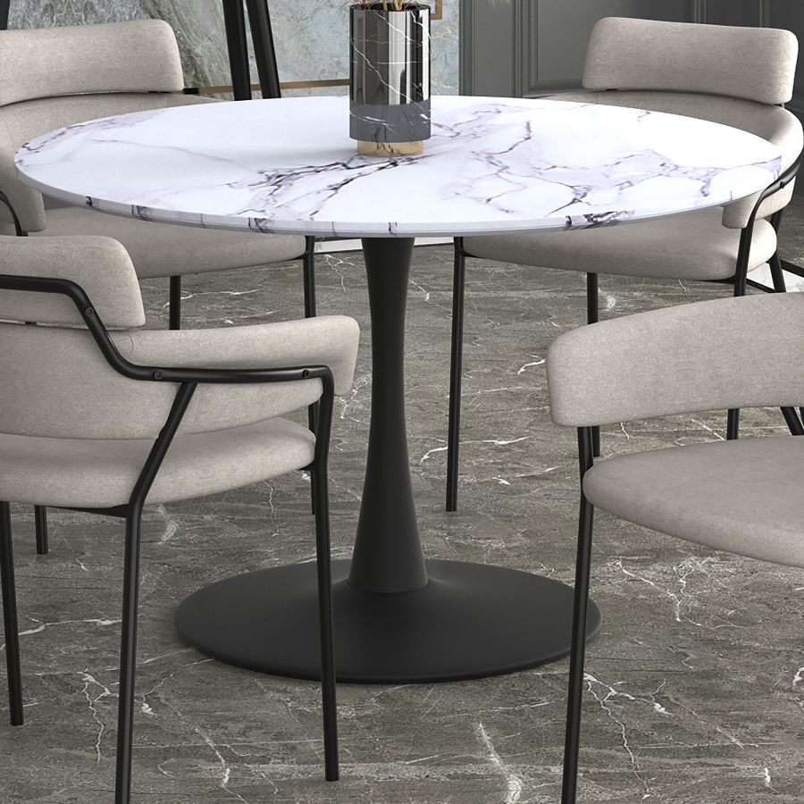 Table de salle à manger ronde Zilo de 48 po en faux marbre blanc et noir