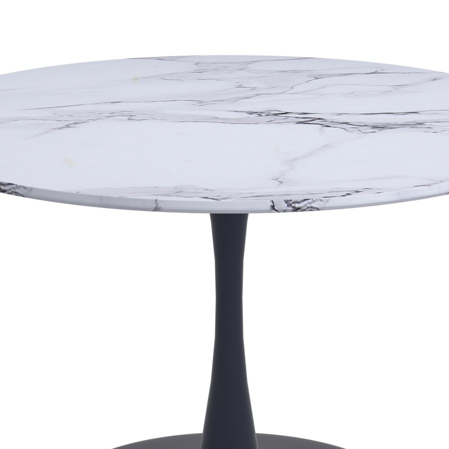Table de salle à manger ronde Zilo de 48 po en faux marbre blanc et noir