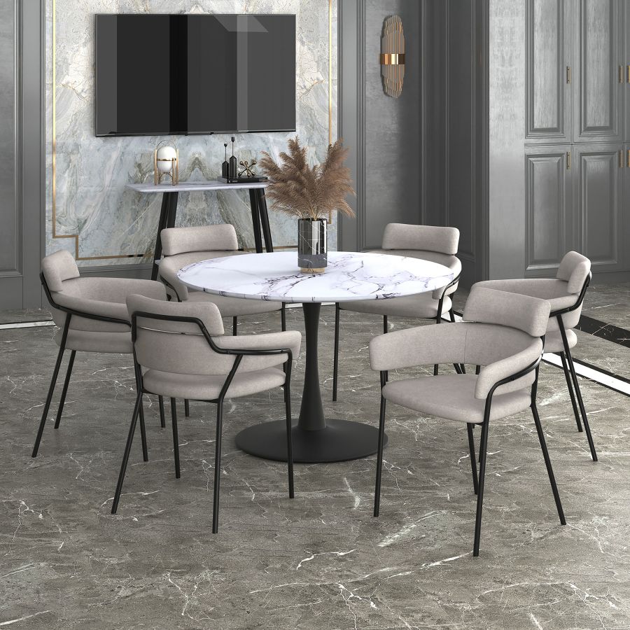 Table de salle à manger ronde Zilo de 48 po en faux marbre blanc et noir