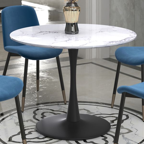 Table de salle à manger ronde Zilo de 40 po en faux marbre blanc et noir