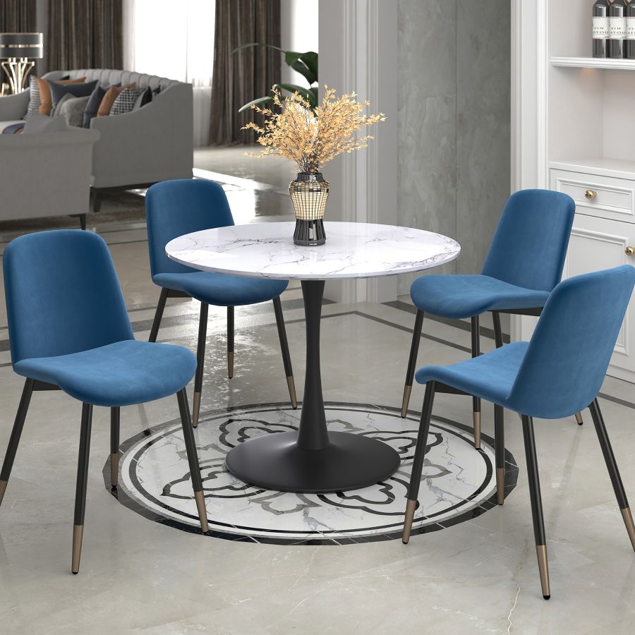 Table de salle à manger ronde Zilo de 40 po en faux marbre blanc et noir