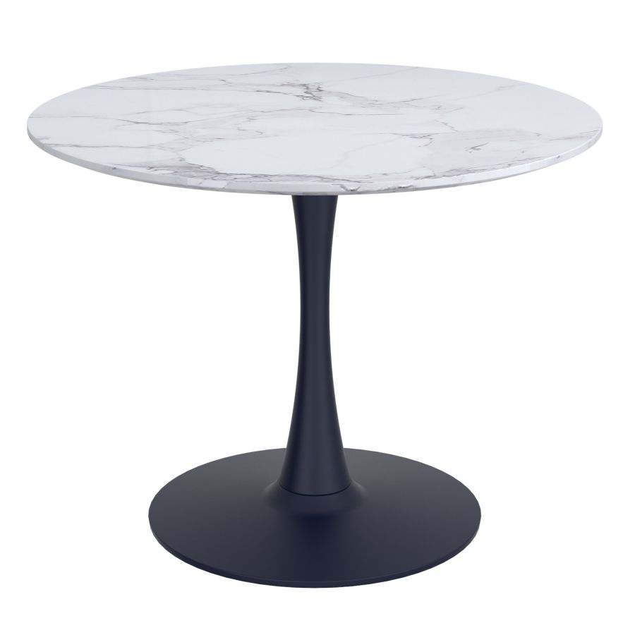 Table de salle à manger ronde Zilo de 40 po en faux marbre blanc et noir