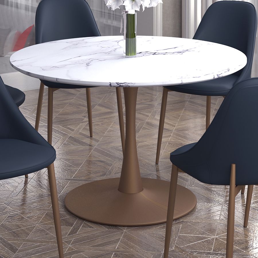 Table de salle à manger ronde Zilo de 48 po en faux marbre blanc et ou vieilli ( Meuble Mtl )