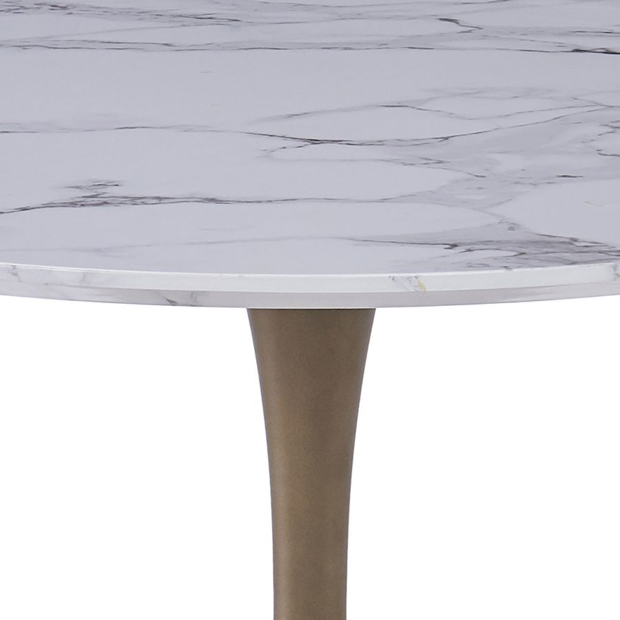 Table de salle à manger ronde Zilo de 48 po en faux marbre blanc et ou vieilli ( Meuble Mtl )