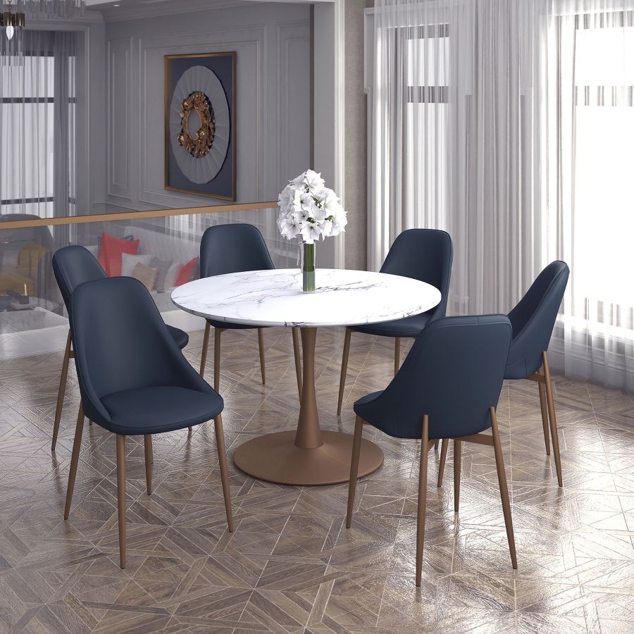 Table de salle à manger ronde Zilo de 48 po en faux marbre blanc et ou vieilli ( Meuble Mtl )