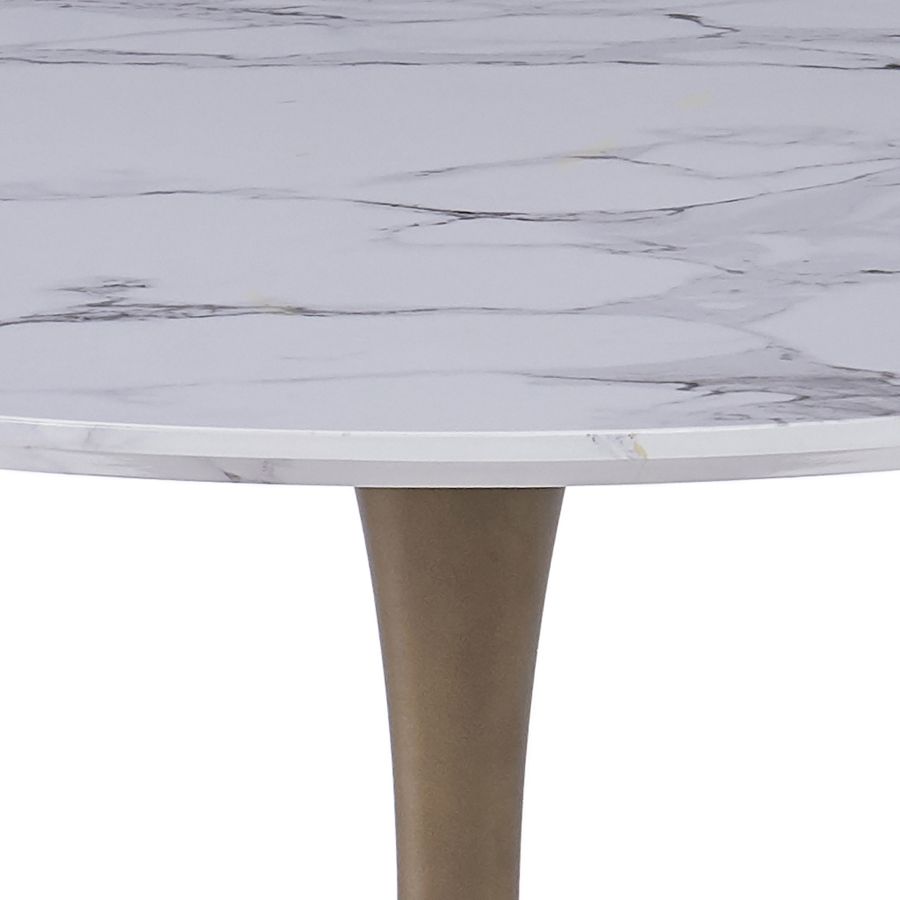 Table de salle à manger ronde Zilo de 40 po en faux marbre blanc et ou vieilli