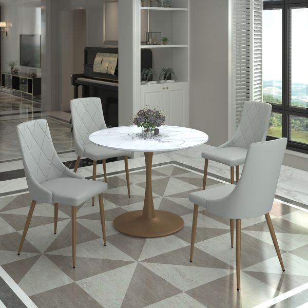 Table de salle à manger ronde Zilo de 40 po en faux marbre blanc et ou vieilli