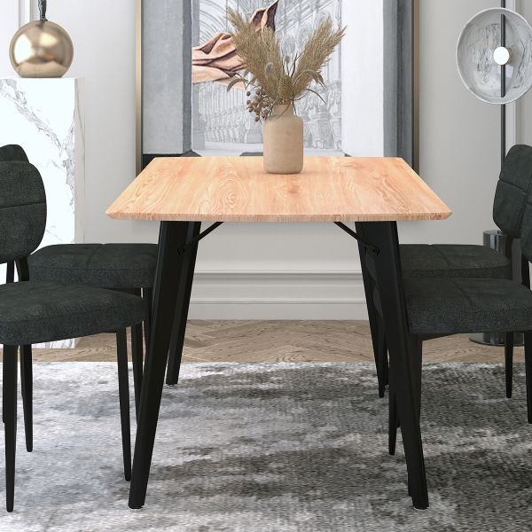 Table de salle à manger rectangulaire Leon en naturel et noir