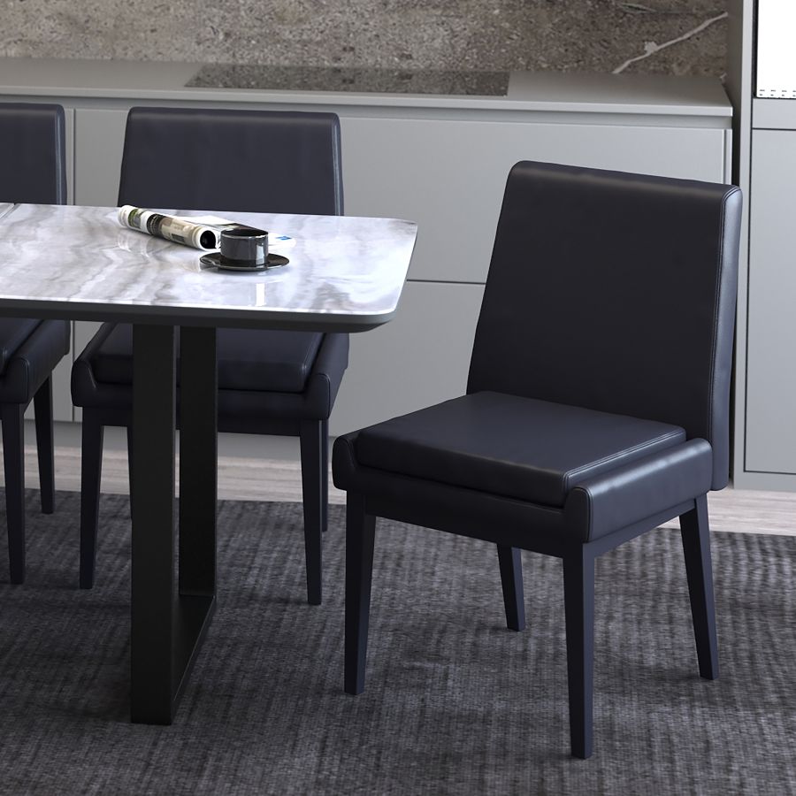 Chaise de salle à manger Cortez, lot de 2, en simili cuir noir et noir ( Meuble Mtl ) 