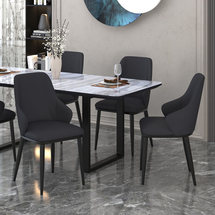 Chaise de salle à manger Kash, ensemble de 2, en simili cuir noir et noir 