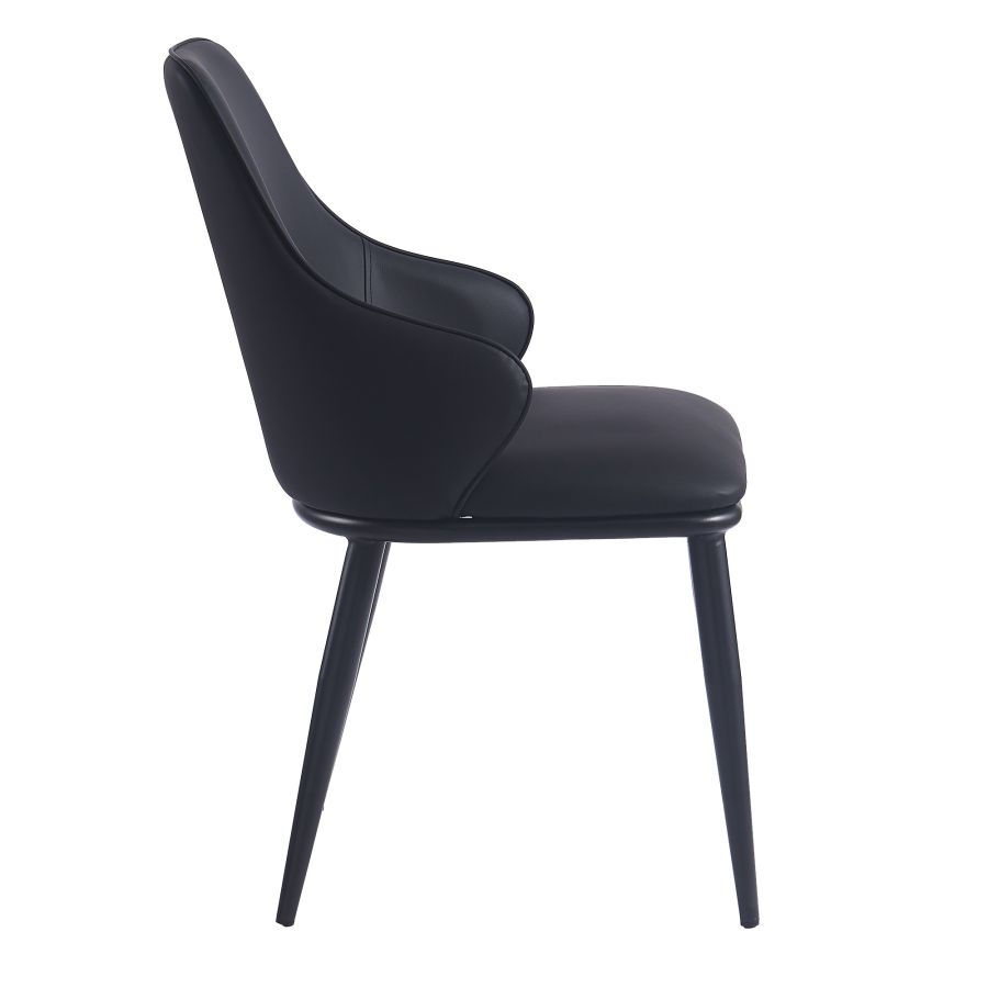 Chaise de salle à manger Kash, ensemble de 2, en simili cuir noir et noir 