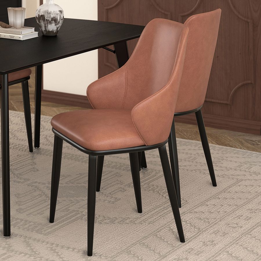 Chaise de salle à manger Kash, simili cuir, lot de 2, en selle et noir