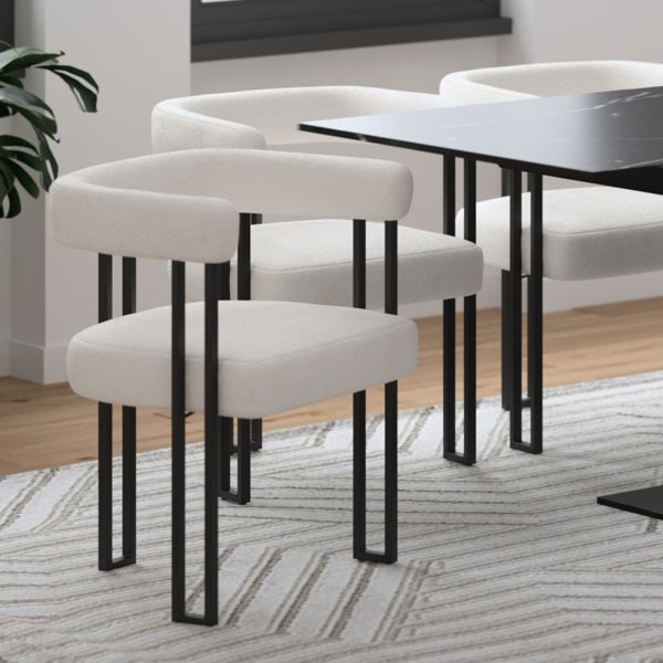 Chaise de salle à manger Scarlet, lot de 2, en boucle ivoire et noir