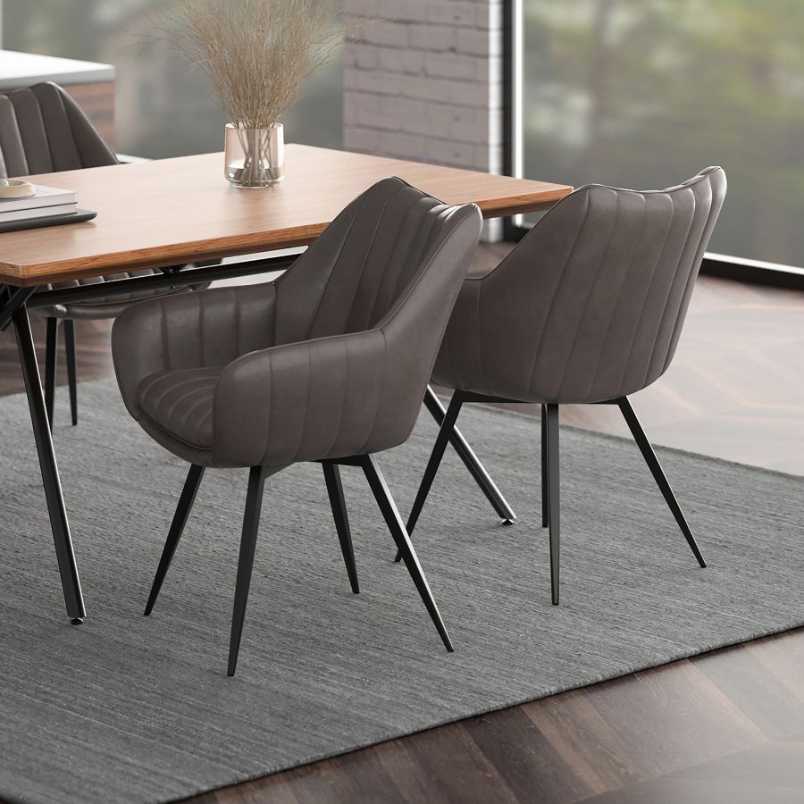 Chaise de salle à manger et d'appoint pivotante Talon, ensemble de 2, en charbon et noir