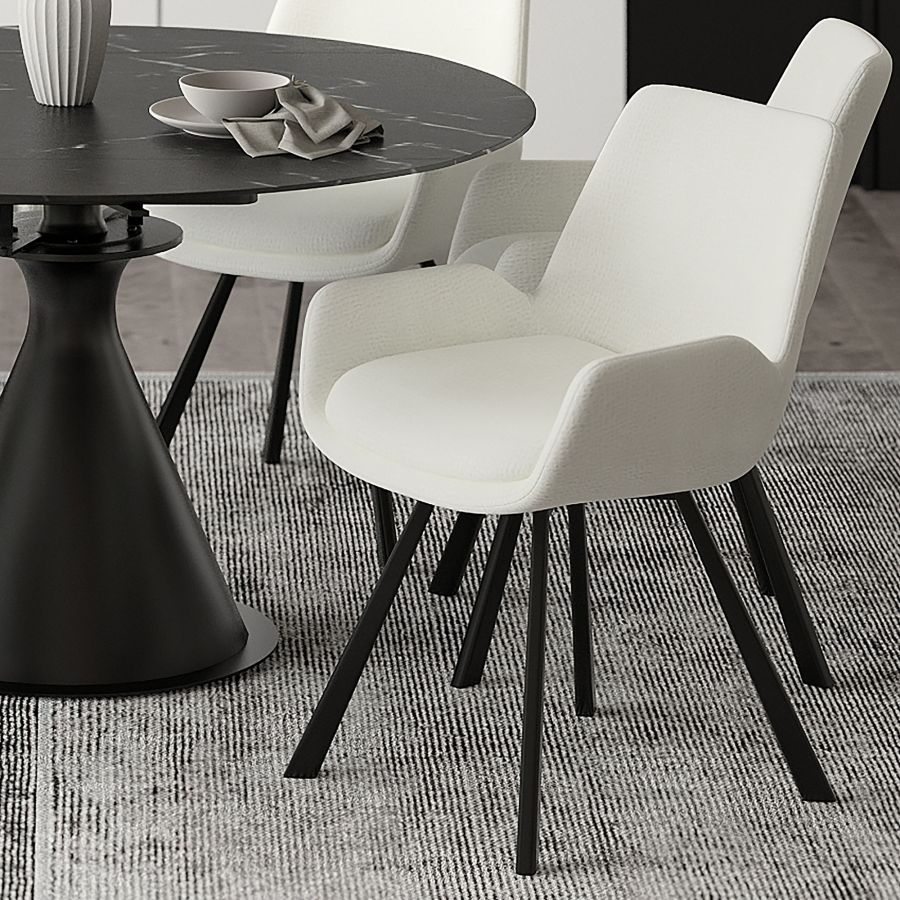 Chaise de salle à manger pivotante Signy, ensemble de 2, en ivoire et noir