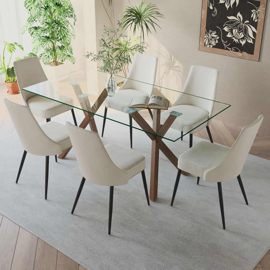 Chaise de salle à manger Koda, en tissu, lot de 2, en beige et noir