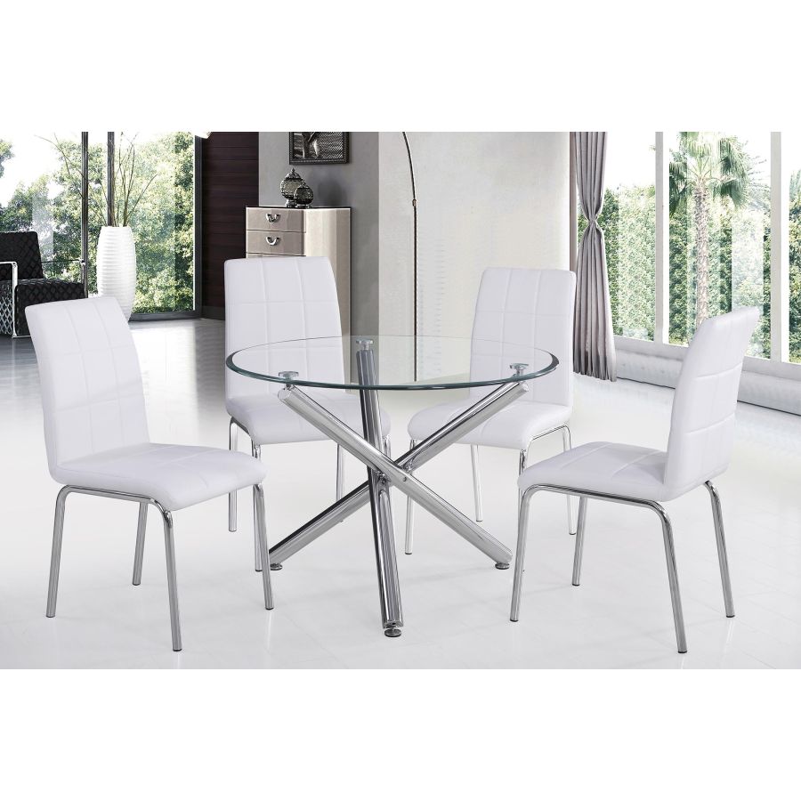 Chaise d'appoint Solara Ii, ensemble de 4 en blanc et chrome ( Meuble Mtl )