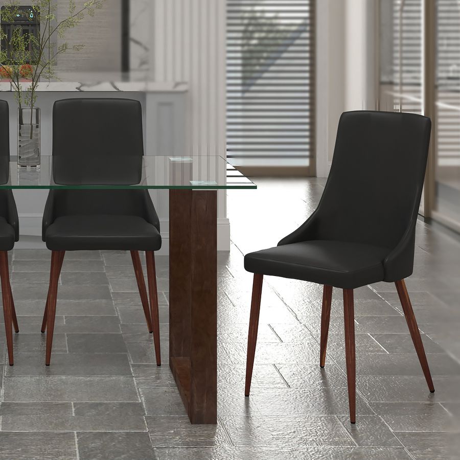 Chaise d'appoint Cora en similicuir, ensemble de 2 en noir et noyer ( Meuble Mtl )