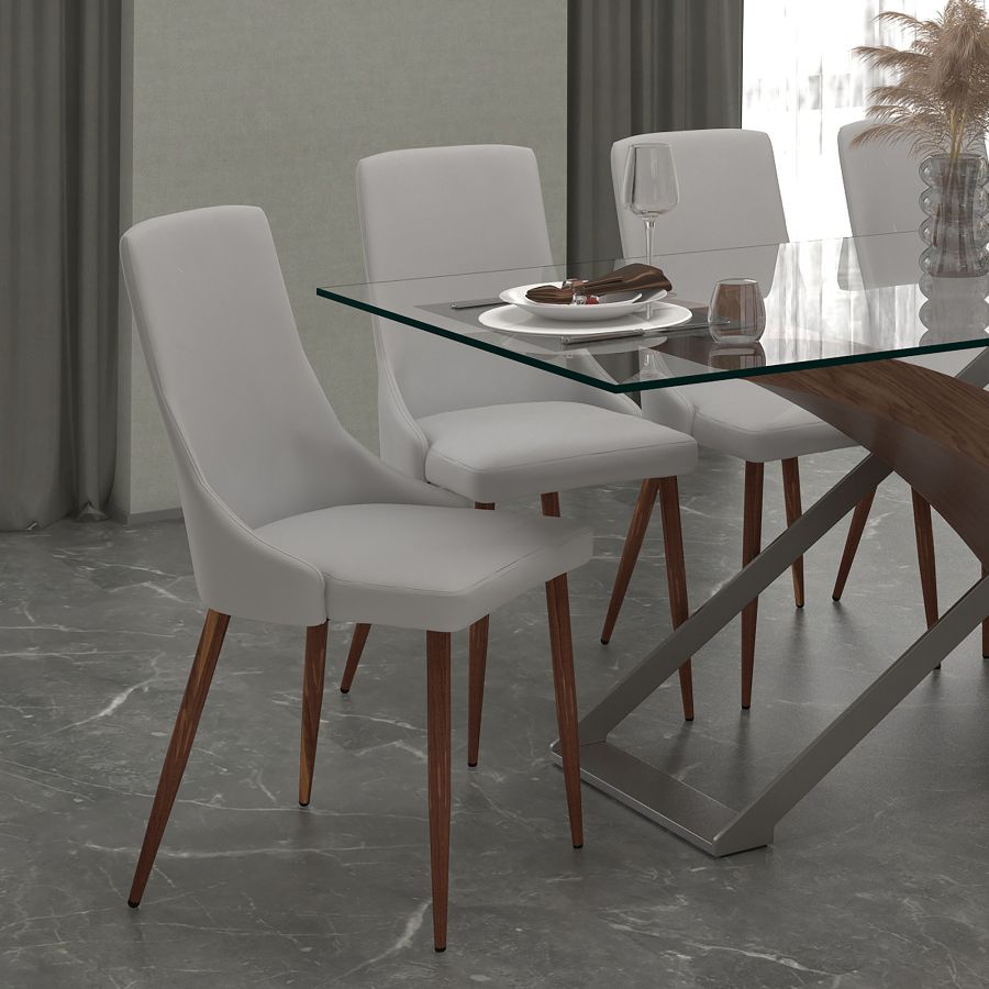 Chaise d'appoint Cora en similicuir, ensemble de 2 en gris clair et noyer ( Meuble Mtl )