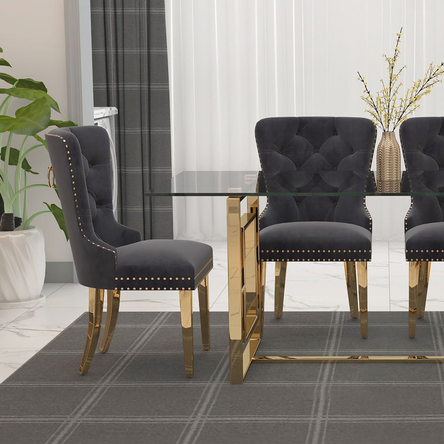 Chaise d'appoint Mizal, ensemble de 2 en gris et or ( Meuble Mtl )