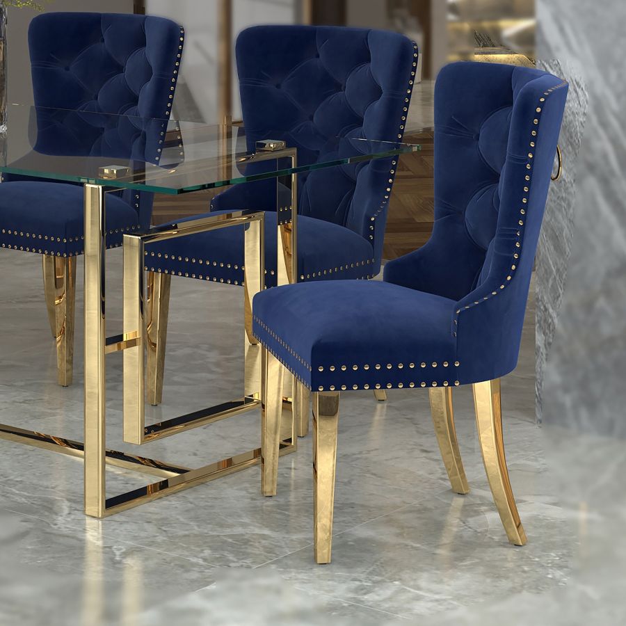 Chaise d'appoint Mizal, ensemble de 2 en bleu marine et ou ( Meuble Mtl )