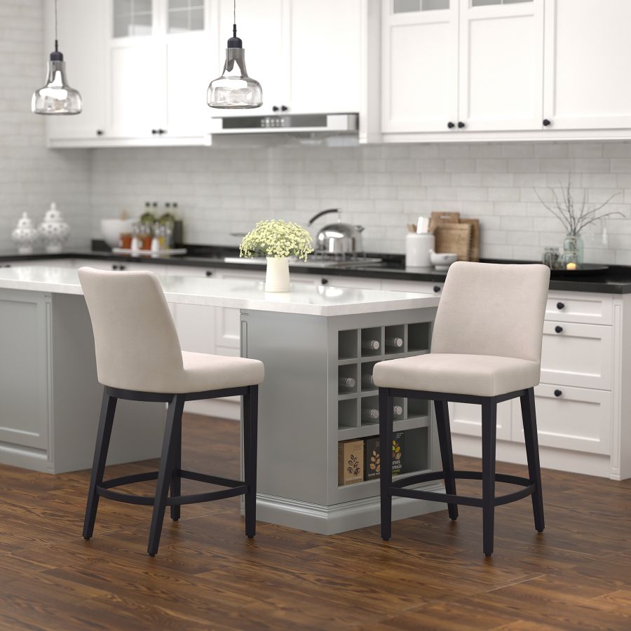 Jace 26" Tabouret de comptoir, ensemble de 2, en tissu beige et noir ( Meuble Mtl )