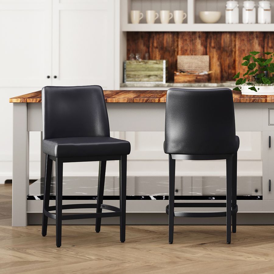 Jace 26" Tabouret de comptoir, ensemble de 2, en simili cuir noir et noir ( Meuble Mtl )