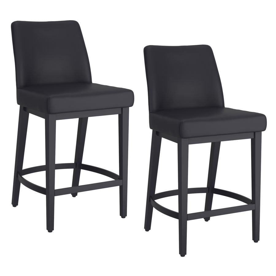 Jace 26" Tabouret de comptoir, ensemble de 2, en simili cuir noir et noir ( Meuble Mtl )