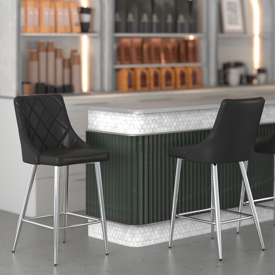 Tabouret de comptoir Devo de 26 po, ensemble de 2, en noir ( Meuble Mtl )