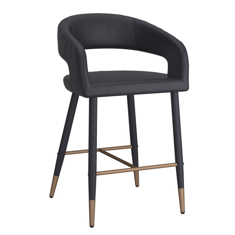 Pourpre 26" Tabouret de comptoir, lot de 2, en simili cuir noir et noir et or vieilli ( Meuble Mtl )