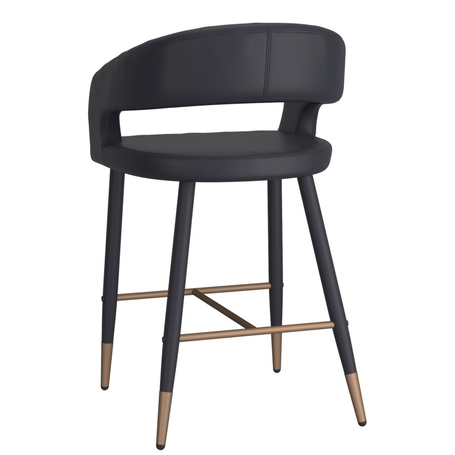 Pourpre 26" Tabouret de comptoir, lot de 2, en simili cuir noir et noir et or vieilli ( Meuble Mtl )