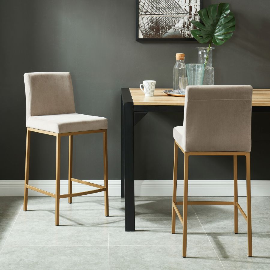 Tabouret de comptoir Diego 26", ensemble de 2, en beige et or vieilli