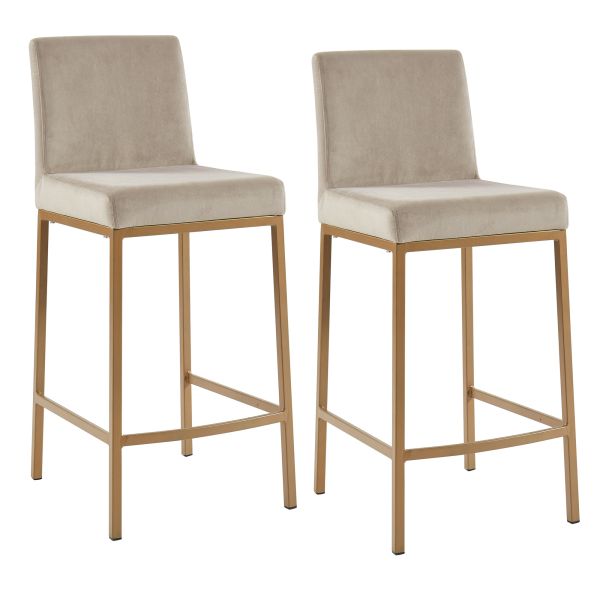 Tabouret de comptoir Diego 26", ensemble de 2, en beige et or vieilli