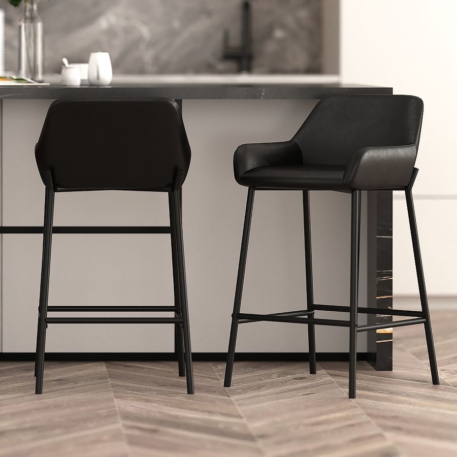 Tabouret de comptoir Baily de 26 po, ensemble de 2, en noir