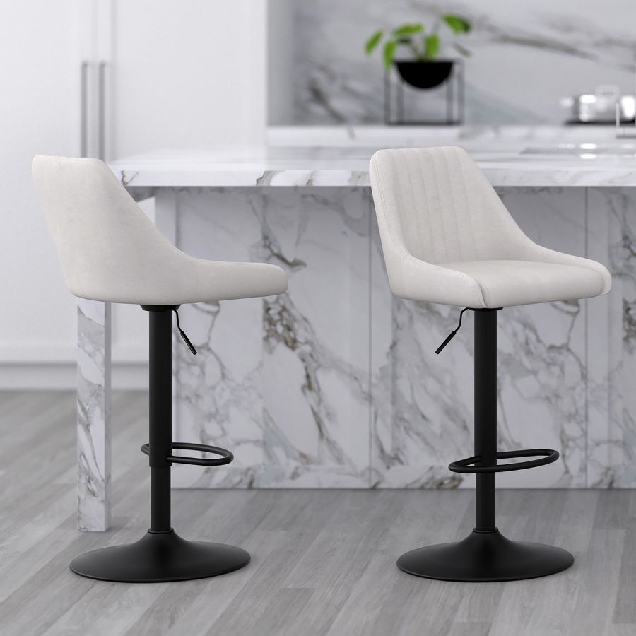 Tabouret pivotant à hauteur réglable Kron, ensemble de 2, en tissu beige ( Meuble Mtl )