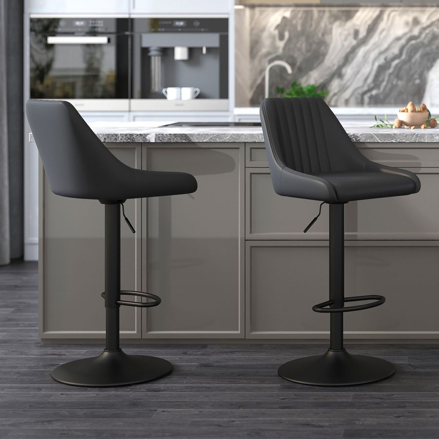 Tabouret pivotant à hauteur réglable Kron, ensemble de 2, en similicuir noir ( Meuble Mtl )