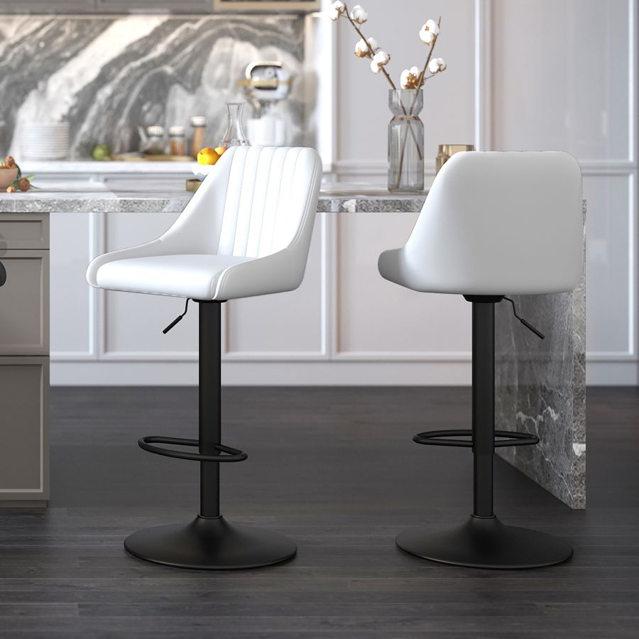 Tabouret pivotant à hauteur réglable Kron, ensemble de 2, en similicuir blanc ( Meuble Mtl )