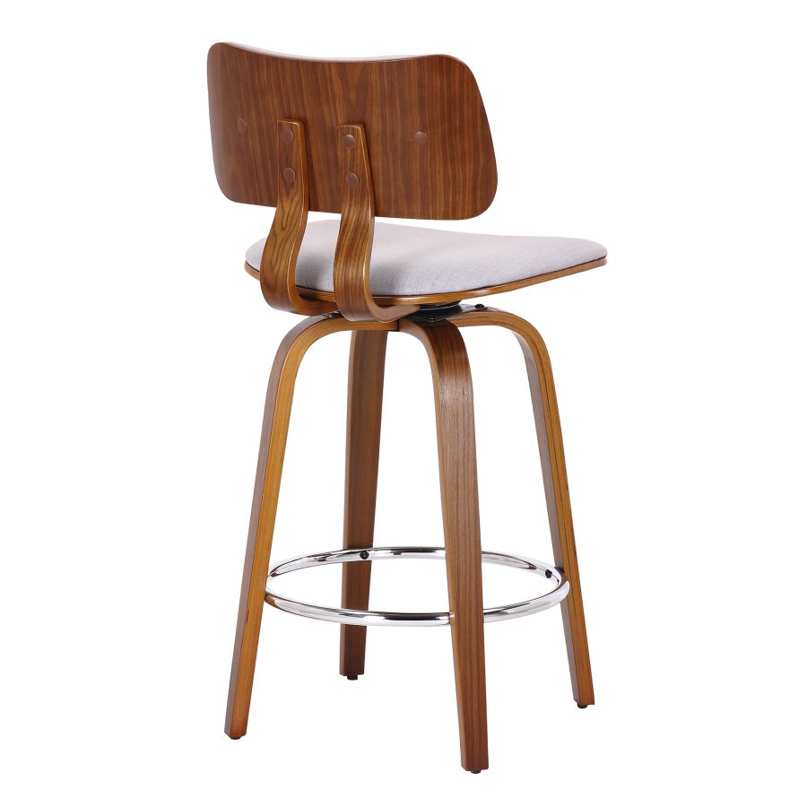 Tabouret de comptoir Zuni de 26 po avec pivot en tissu gris et noyer ( Meuble Mtl )