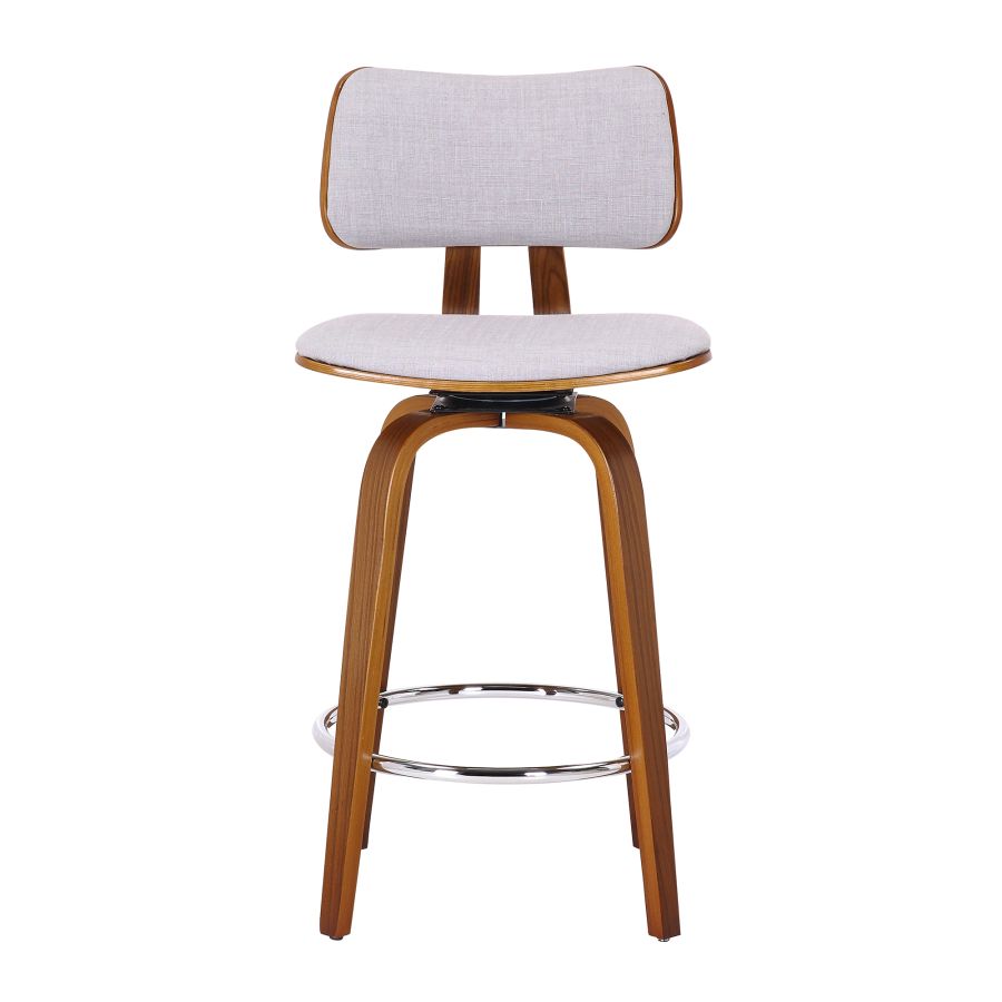 Tabouret de comptoir Zuni de 26 po avec pivot en tissu gris et noyer ( Meuble Mtl )