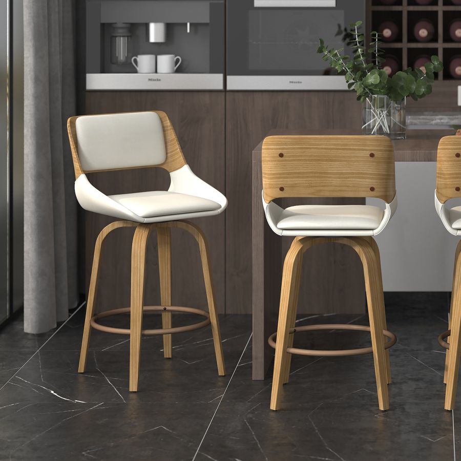 Hudson 26" Tabouret de comptoir pivotant en tissu beige et naturel ( Meuble Mtl )