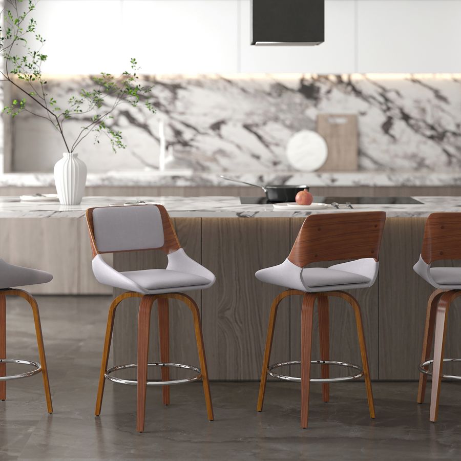 Tabouret de comptoir Hudson 26" avec pivot en tissu gris et noyer ( Meuble Mtl )