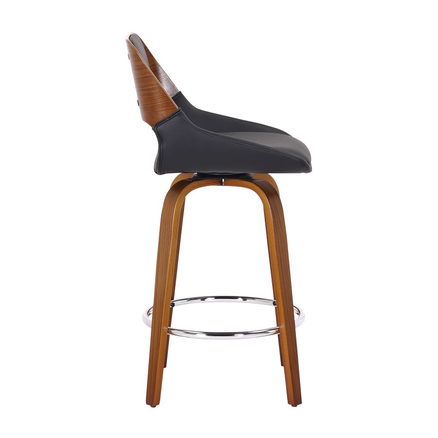 Tabouret de comptoir Hudson de 26 po avec pivot en similicuir noir et noyer ( Meuble Mtl )