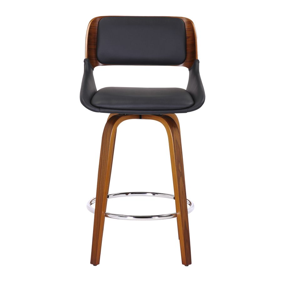 Tabouret de comptoir Hudson de 26 po avec pivot en similicuir noir et noyer ( Meuble Mtl )